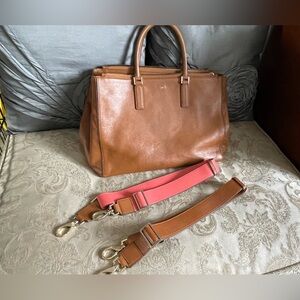 Anya Hindmarch leather satchel in tan leather - with 2 straps (with beach bag)